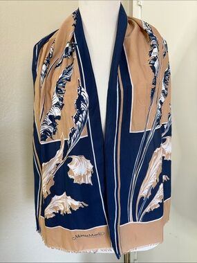 Navy and Tan Botanical Silk-Blend Wrap